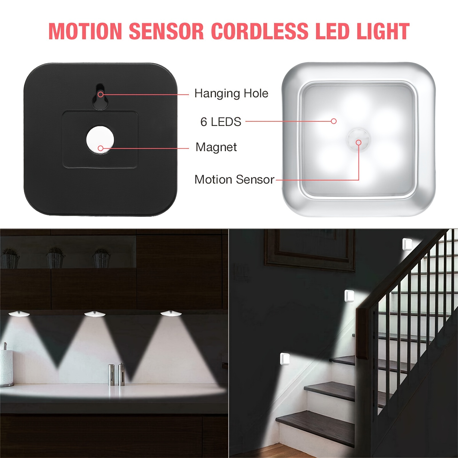 Inteprter 2 piezas de luz nocturna Sensor de movimiento de inducción  corporal USB dormitorio armario lámpara LED protección ocular escalera  iluminación Iluminación y accesorios No.01 Inteprter HA011262-01