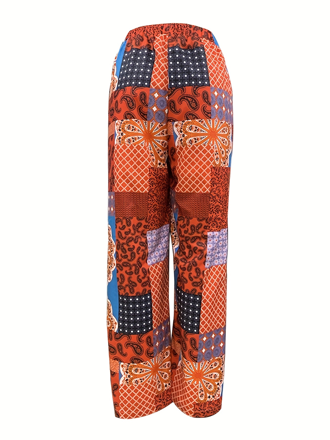 Pantalones de pierna ancha con estampado de Paisley bohemio, Pantalones elásticos con cordón bohemio, Ropa de Mujer,Pantalones anchos Mujer