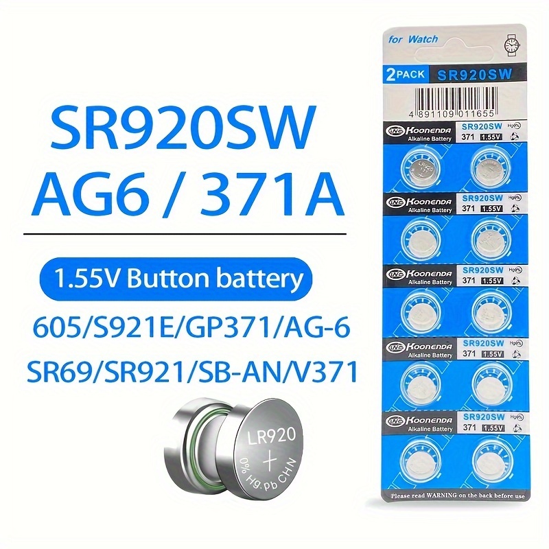 

10pcs, 1.55v Ag6 371 Sr920sw Lr920 Sr927 171 370 L921 Lr69 Sr920 Button Batteries For Watch Toys Remote Cell Coin Battery, Apartment Essentials, College Dorm Essentials, Household Gadgets