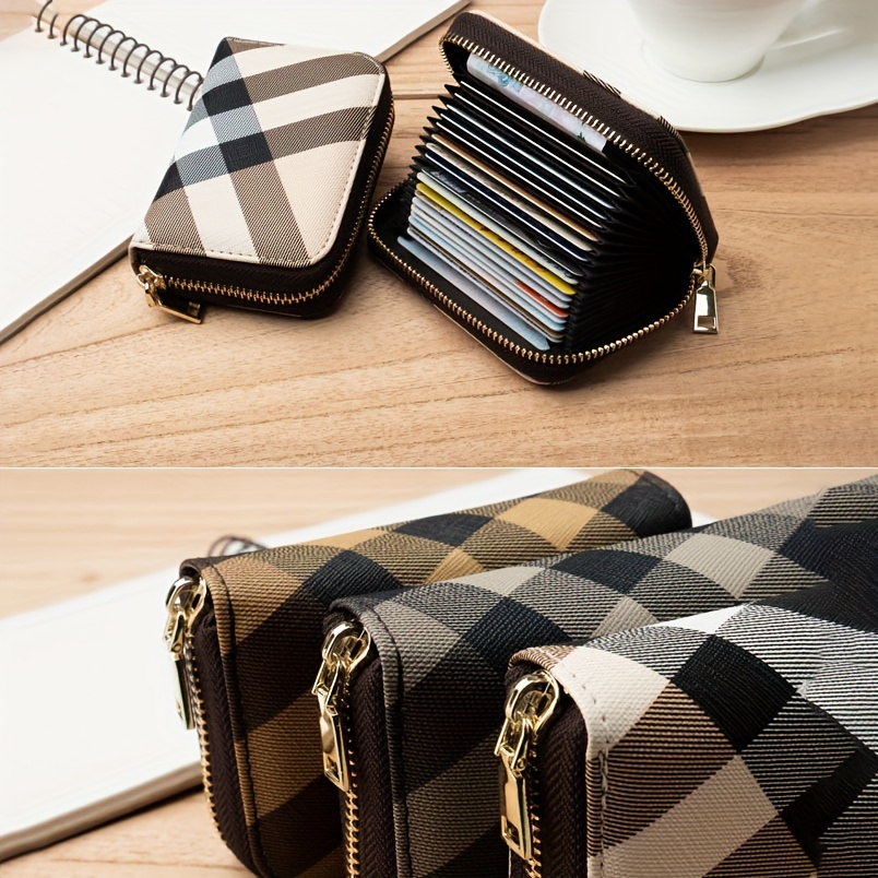 Plaid Pattern Credit Card Holder Stylish Zipper Around Coin Purse Faux  Leather Short Wallet - Bags & Luggage - Temu