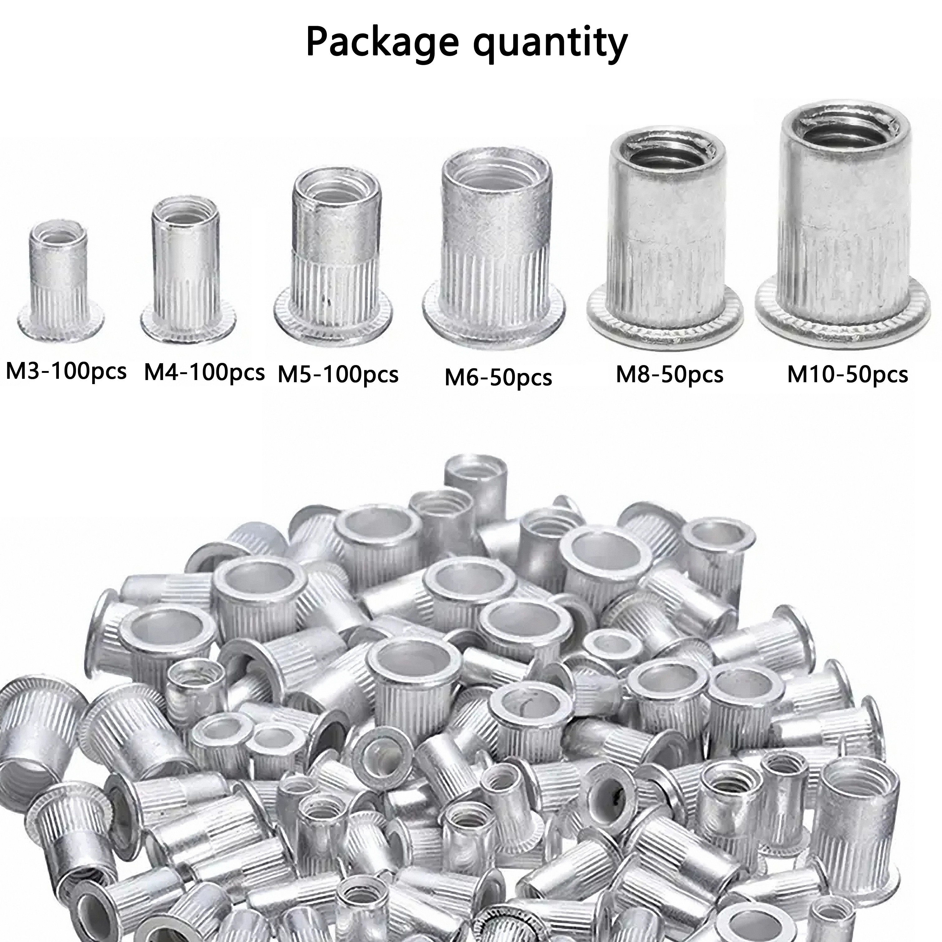 Assortiment d'écrous rivets - aluminium - 150 pièces