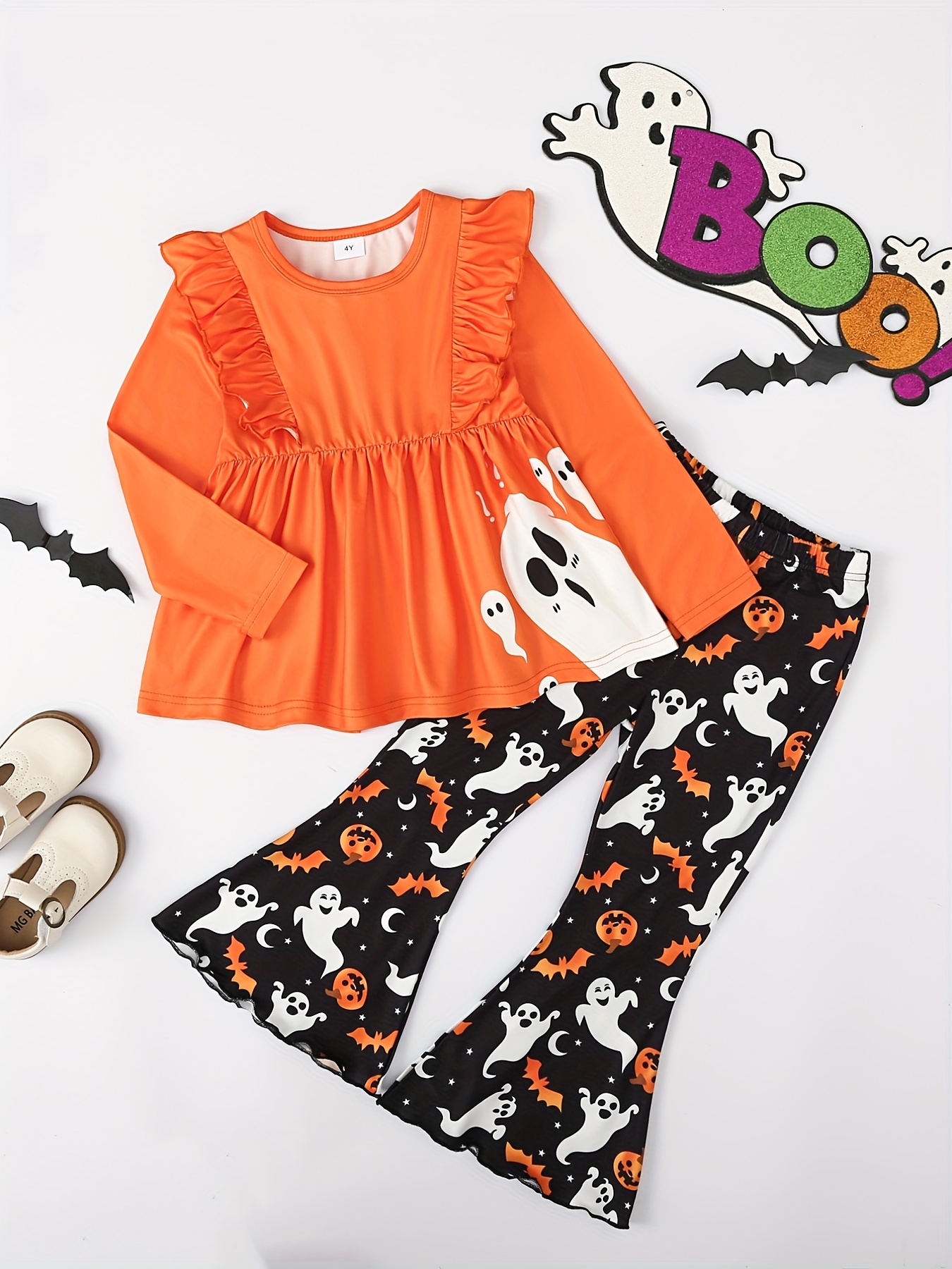 Conjuntos Halloween Niñas 2 Uds. Top Ribete Aleteo Estampado - Temu Chile