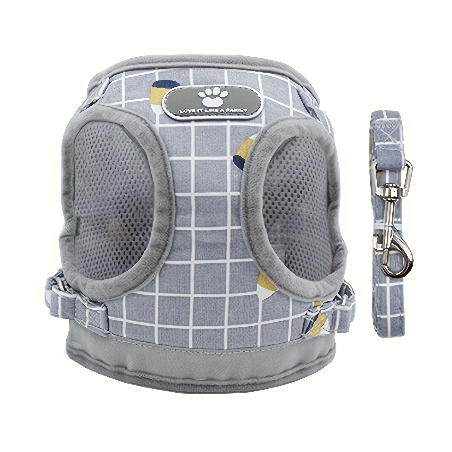 Adjustable Plaid Pattern Dog Harness Vest Set