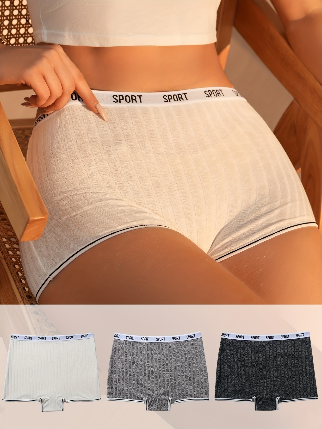 Simple Letter Tape Ribbed Boyshorts Panty Soft Comfy Low - Temu