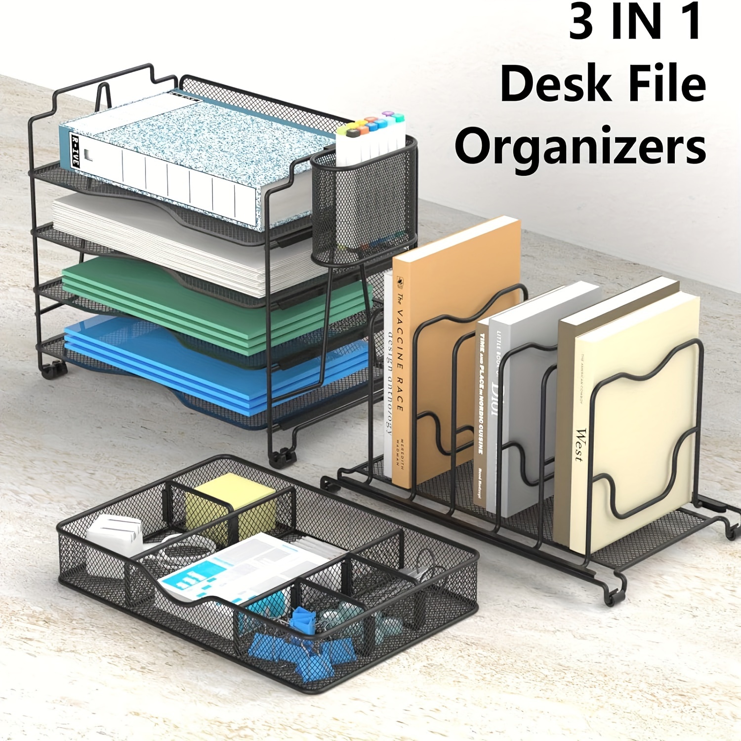 Mesh Office Organizer for Desk Desk Organizer with 4 Tiers and Sliding