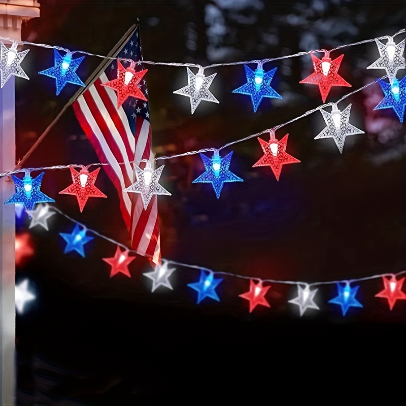 Plastic Star Lights String Independence Day White Red Blue Decor Lights ...