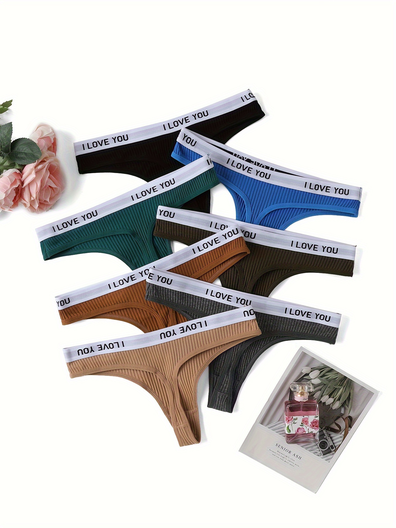 7pcs Cinta De Letras Ribbed Thongs, Panties Íntimos Suaves Y Cómodos,  Lencería Y Ropa Interior De Mujer