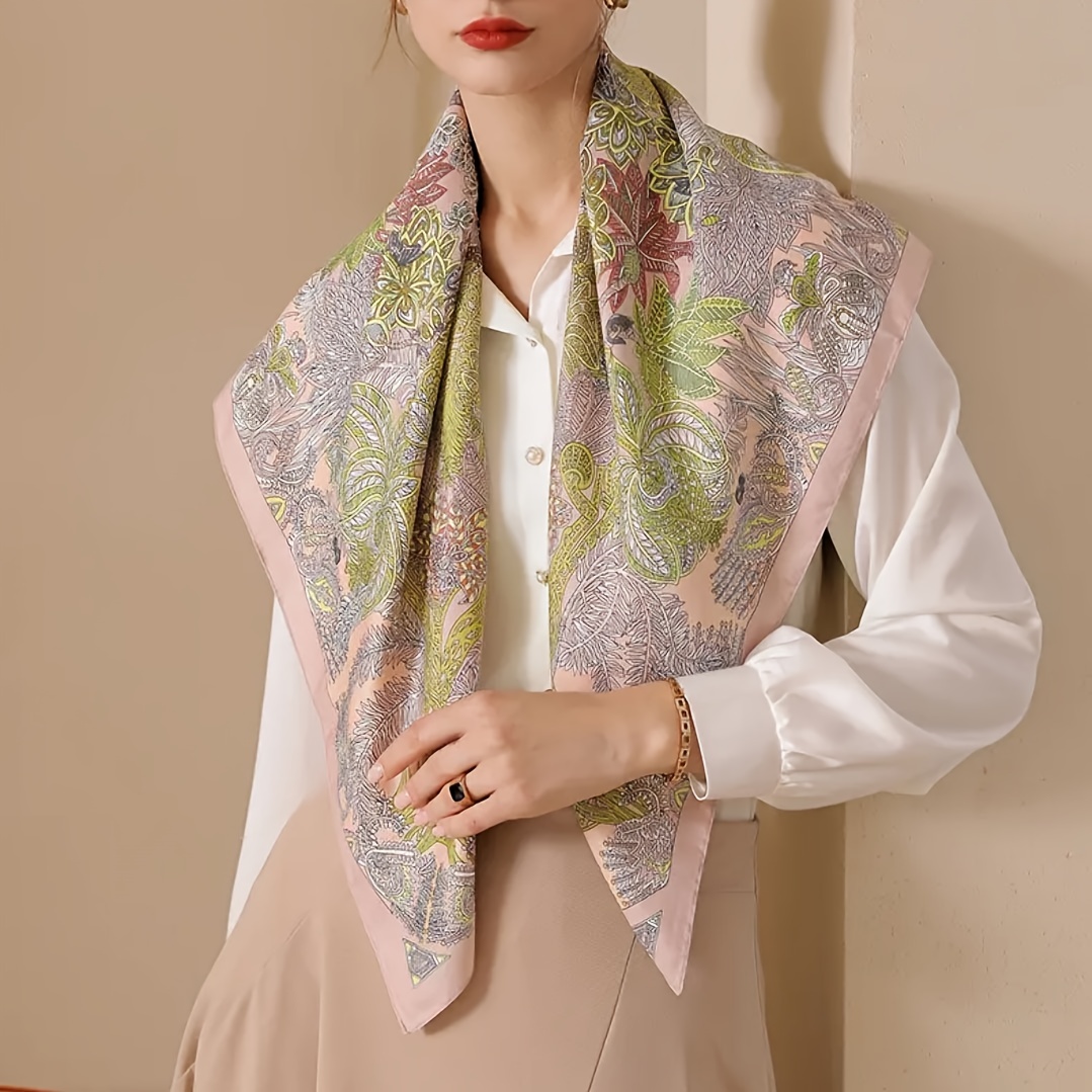 Boho Floral Print Silk Square Scarf Neckerchief Vintage Head Wrap