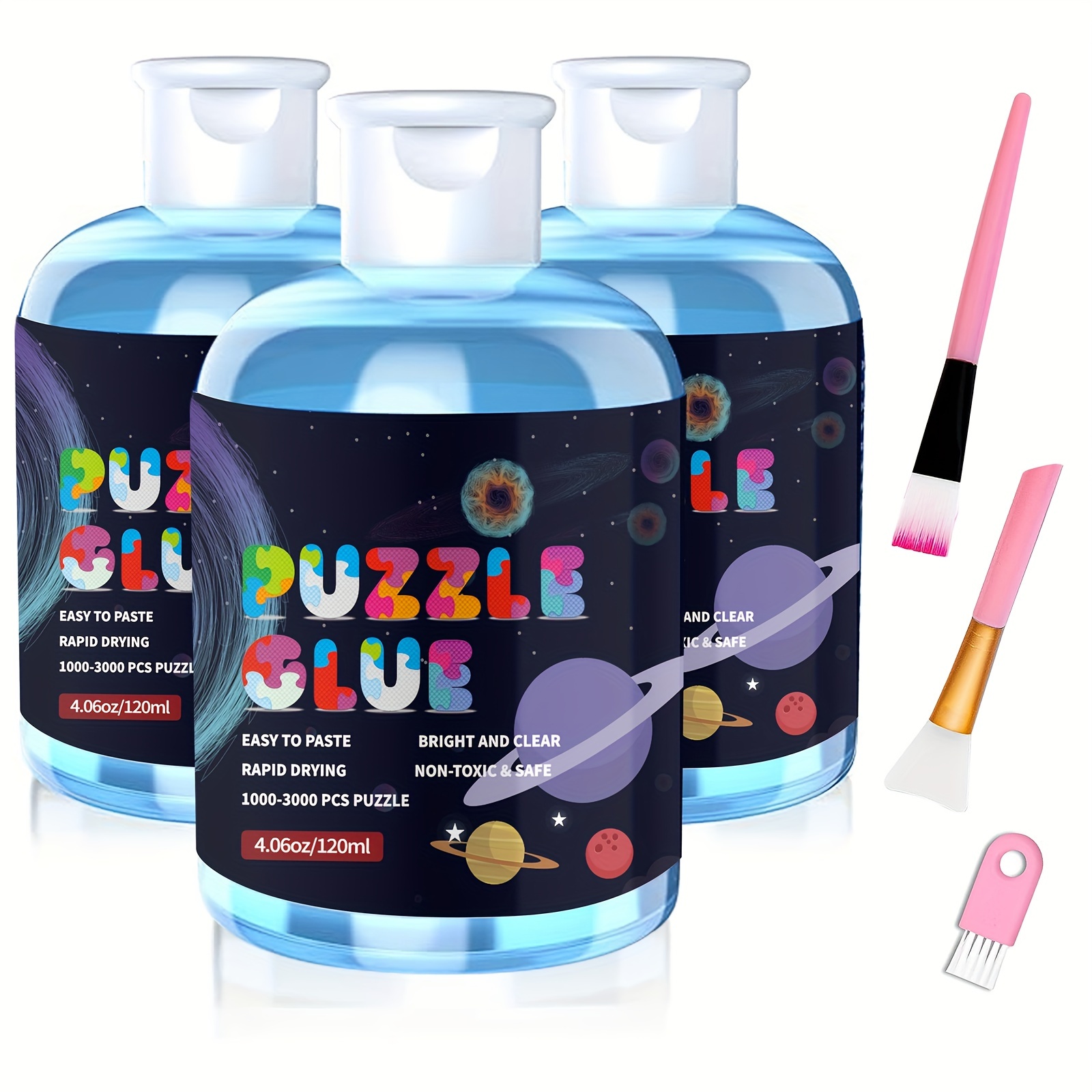 Jigsaw Puzzle Glue with Applicator 6-Pack - Saves, Laminates and Preserves  Finished Jigsaw Puzzles - Easy to Apply, Dries Quick, Clear & Bright, Pack