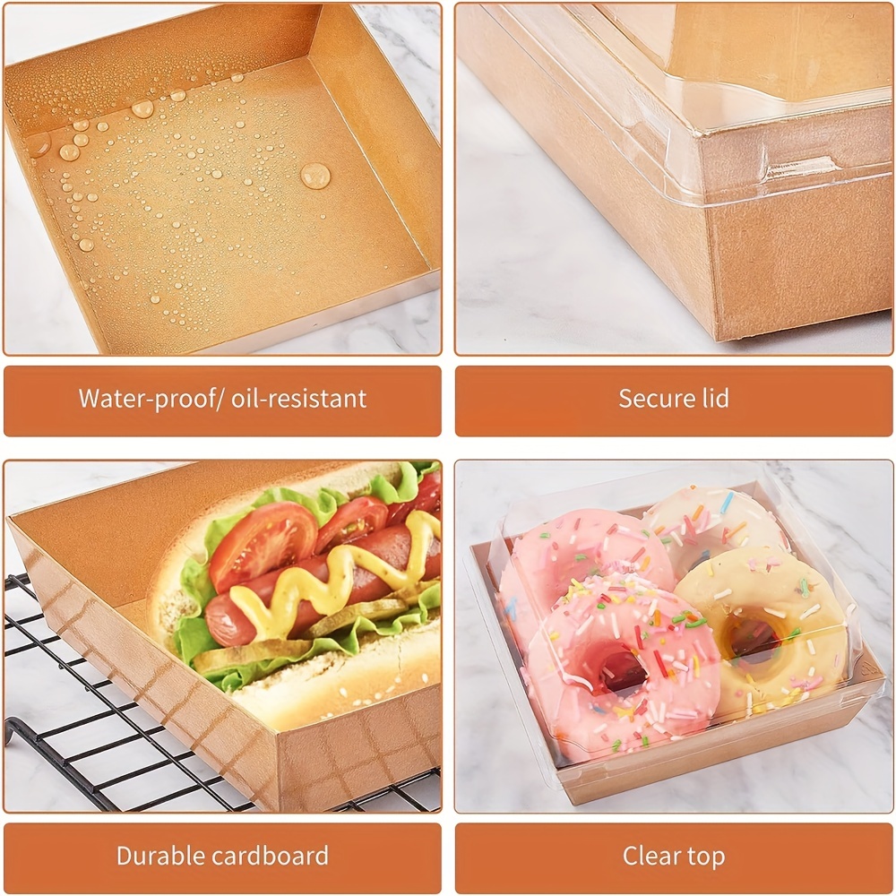  JuneHeart 100 Pack Paper Charcuterie Boxes with Clear Secure  Lids, 5 Inches Brown Desse Boxes Cookie Square Boxes, Disposable Food  Containers for Strawberry Dessert, Cheese Cake, Sandwich: Industrial &  Scientific