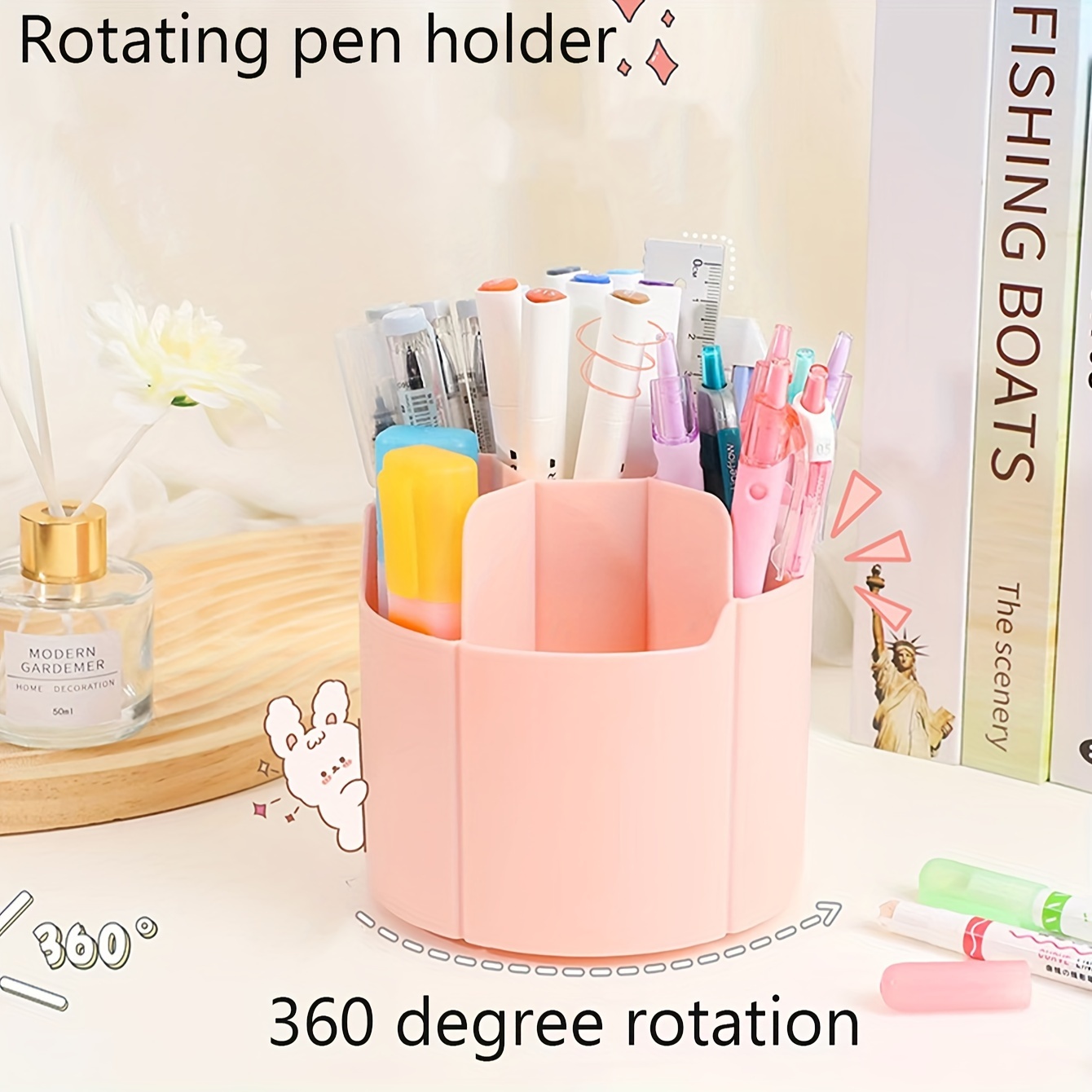 360° Rotating Pen Holder: Large Capacity Pencil Storage Box - Temu