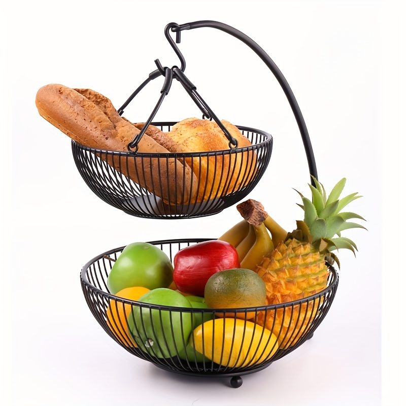 2-Tier Fruit Bowl with Banana Hanger，Detachable Fruit Basket for Kitchen  Counter 699962942000 