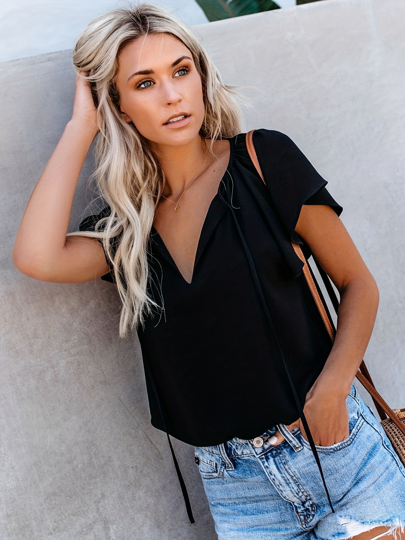 drawstring v neck blouse