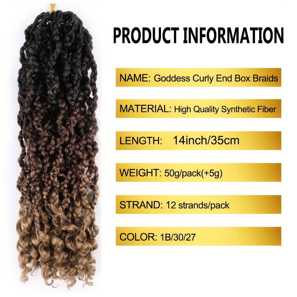 Goddess Box Braids Crochet Hair Boho Braids Crochet Hair T1B/30/27 14 Inch  Pre-looped Bohemian Crochet Boho Box Braids With Curly Ends Synthetic  Crochet Hair for Women