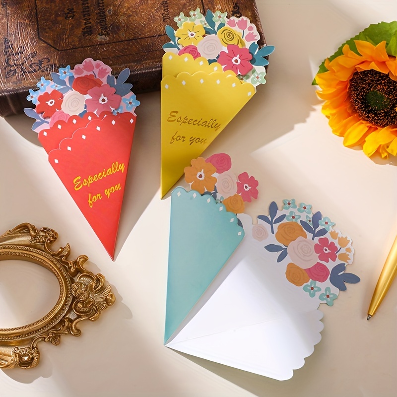 3枚 花束グリーティングカード ロマンチックな封筒付きグリーティング