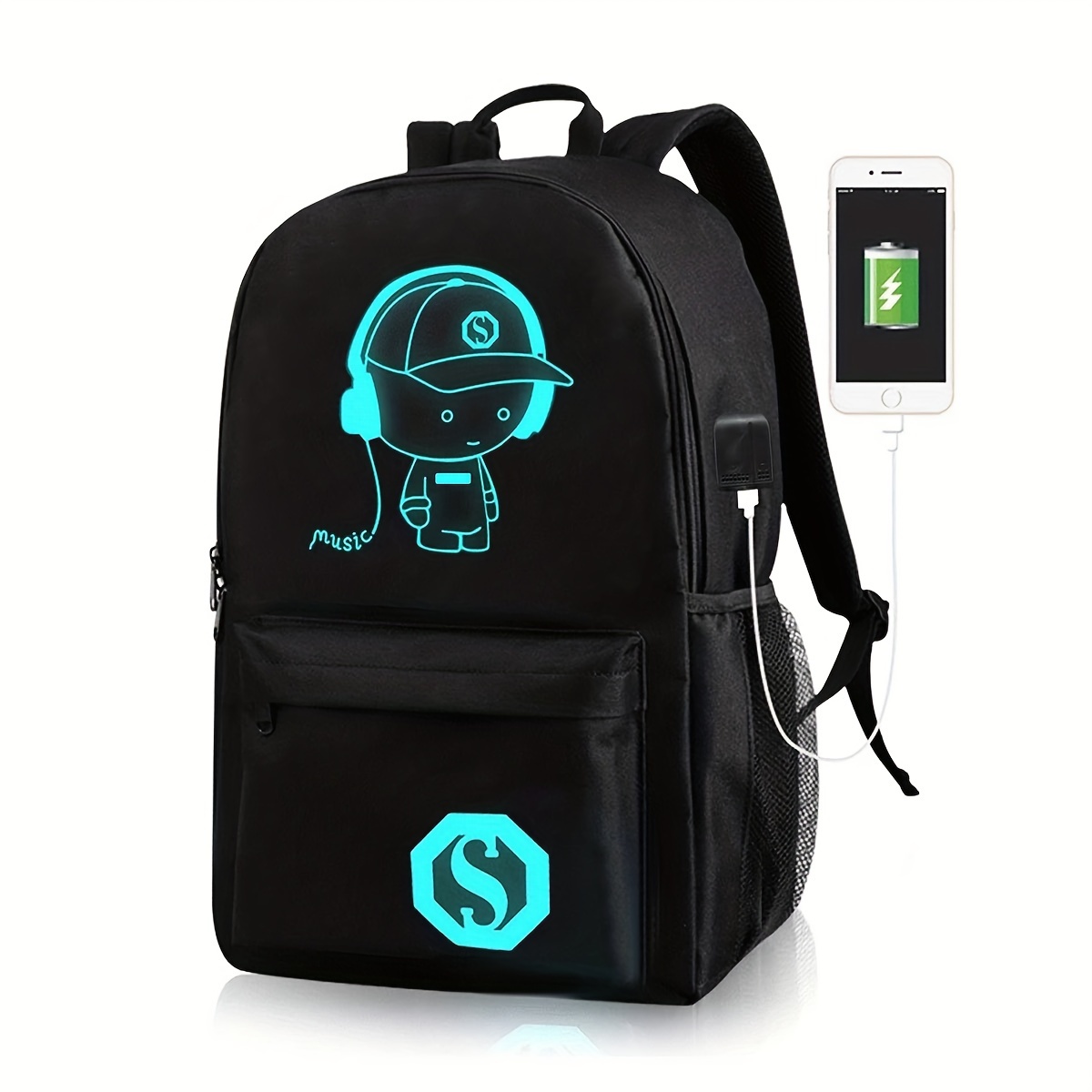 Shark Men's Backpack USB Charging Boy's Student Computer Schoolbag Man  Kawaii Anime Print Simple Rucksack Men's Bag