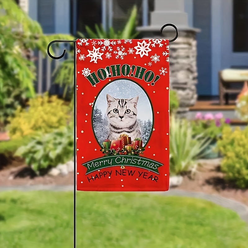Cat Themed Merry Christmas Garden Flag Double Sided 12x18 Outdoor Decor