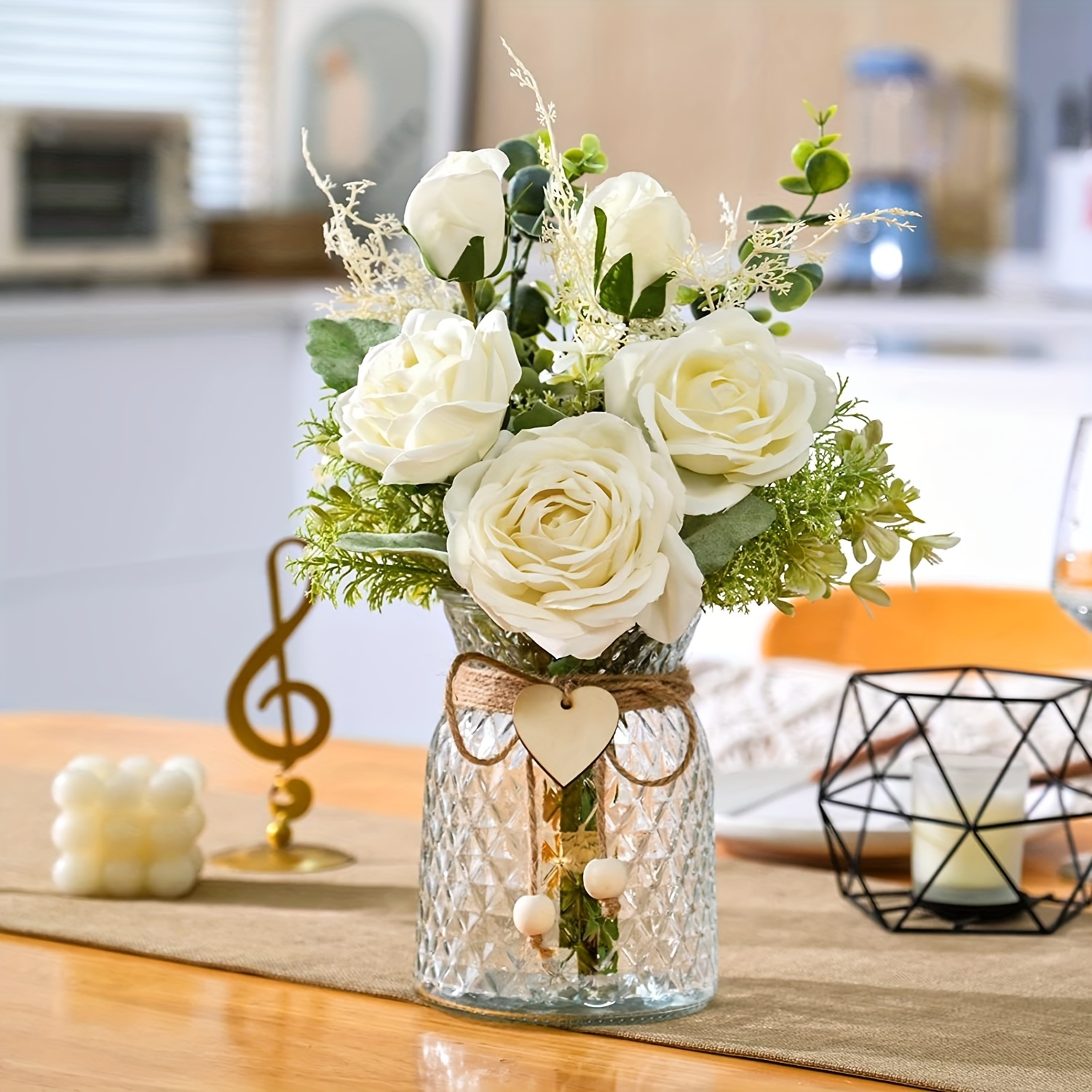 Flores artificiales en jarrón mesa de comedor arreglo floral