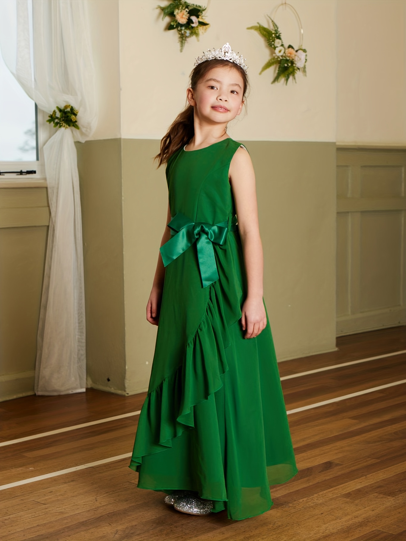 Ruffle Dress, Christmas Party Dress, Green Dress, Dress With Belt