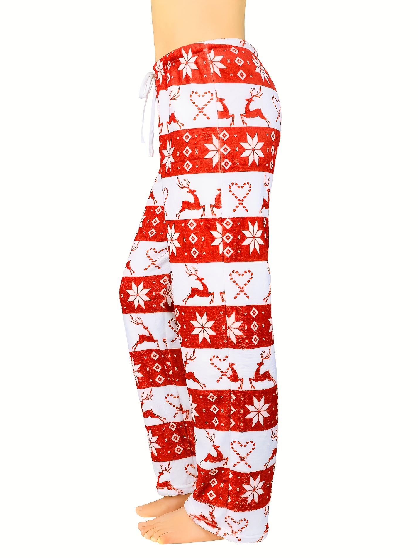Christmas Elk Print Lounge Pants Warm Cute Lace Fuzzy Pants - Temu