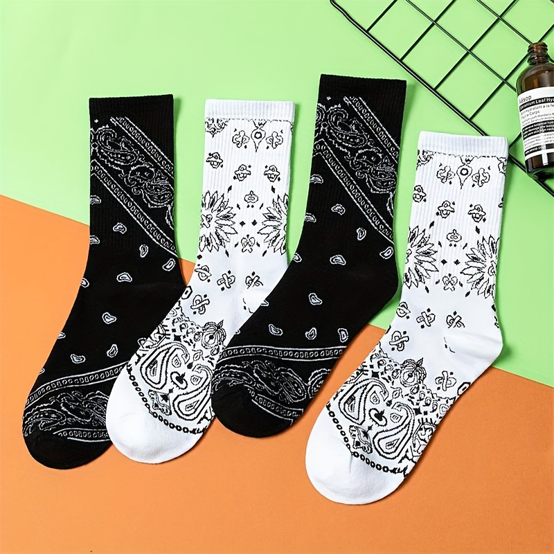 TEMU 2 Pairs Of Men's Trendy Paisley Pattern Crew Socks, Breathable Comfy Casual Unisex Socks For Men's Outdoor Wearing All Seasons Wearing