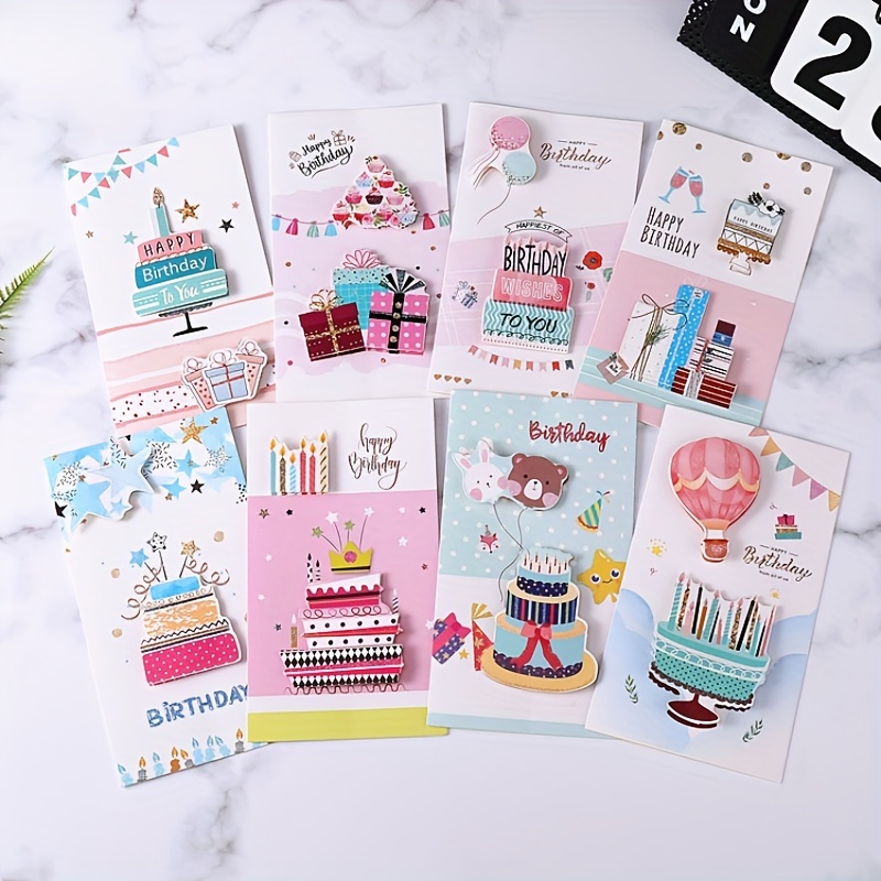 2pcs Glitter 3D Pop Up Birthday Wishes Card With Envelope