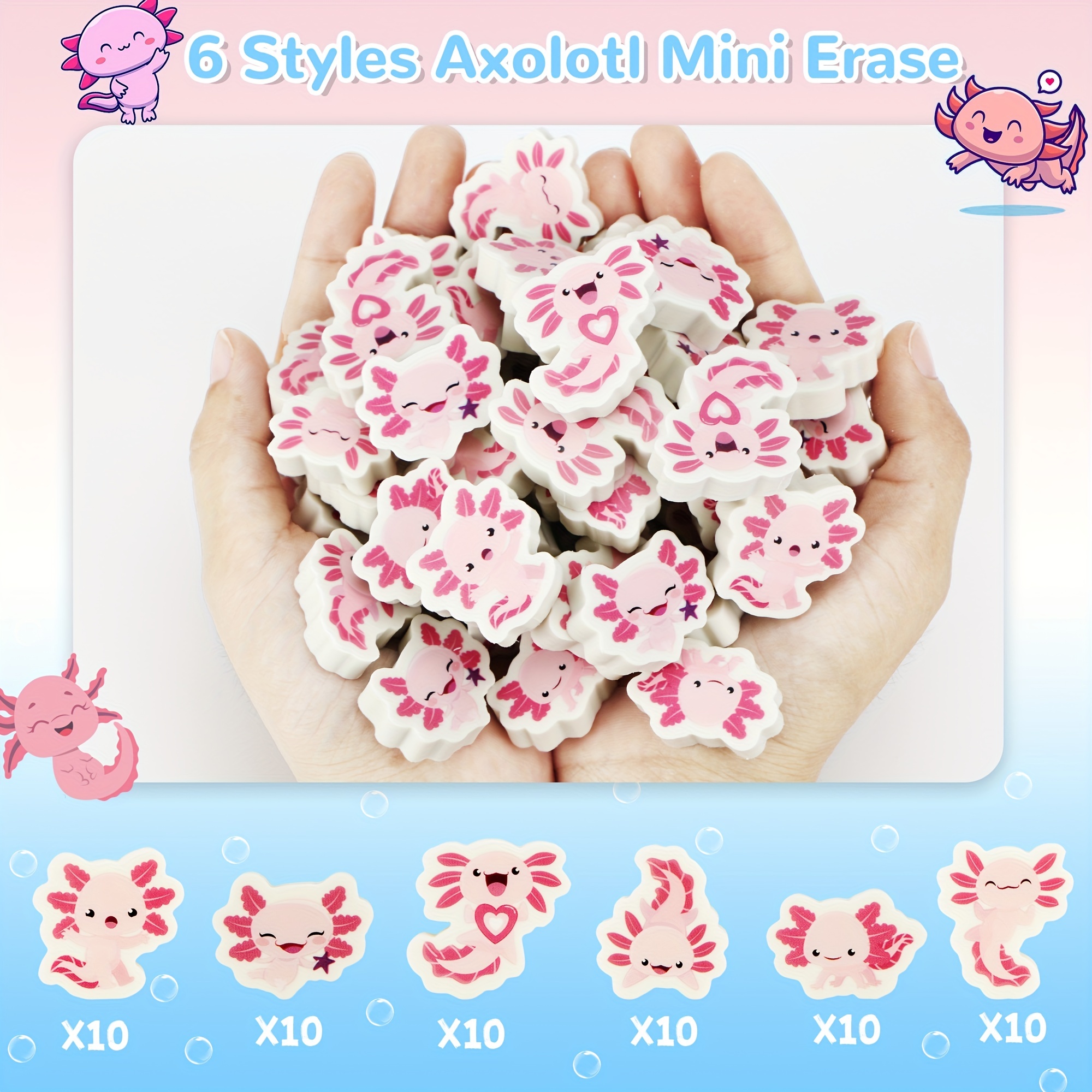 Cute Axolotl Erasers Bulks Students Back School Gift Mini Temu New