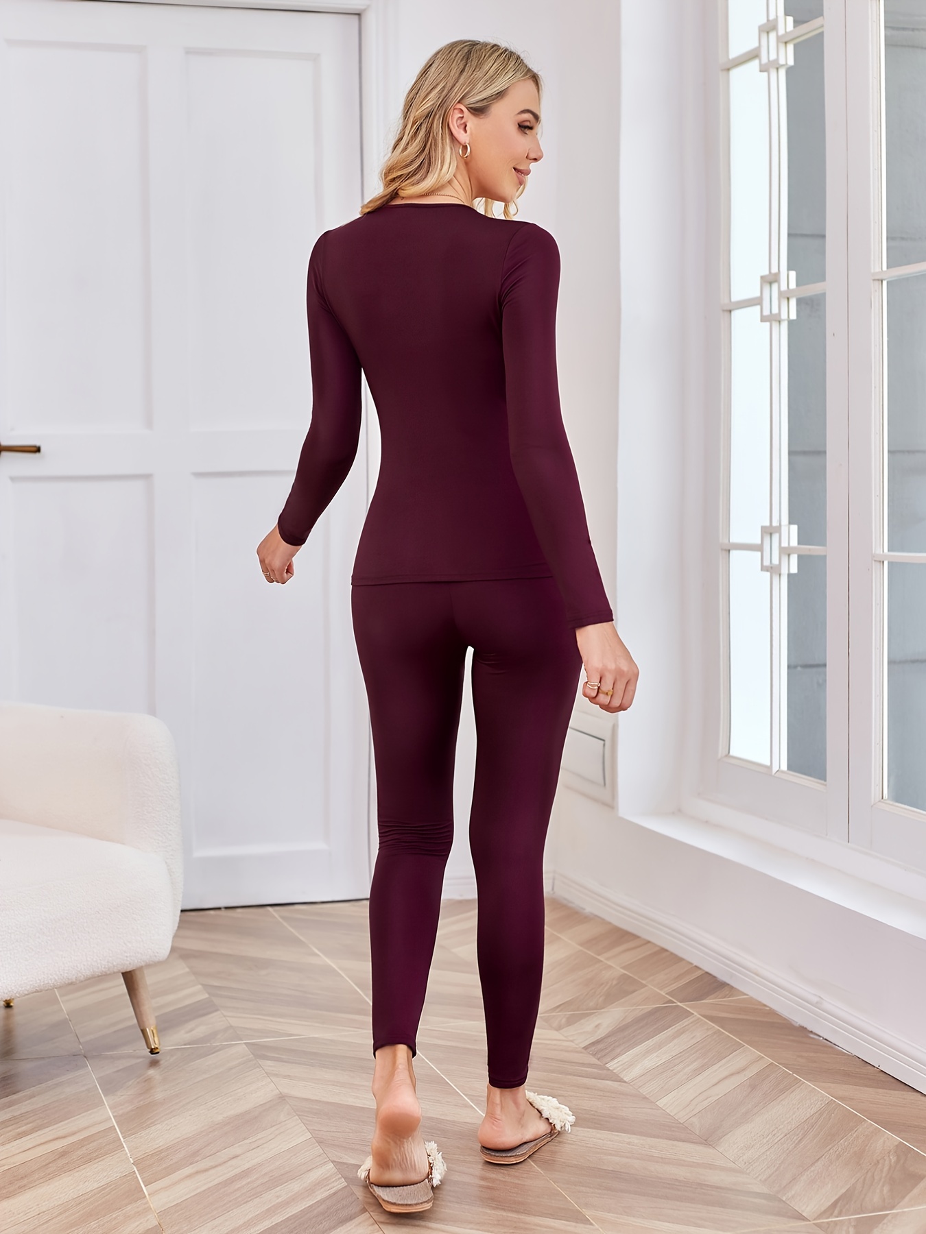 Contrast Lace Thermal Underwear Set