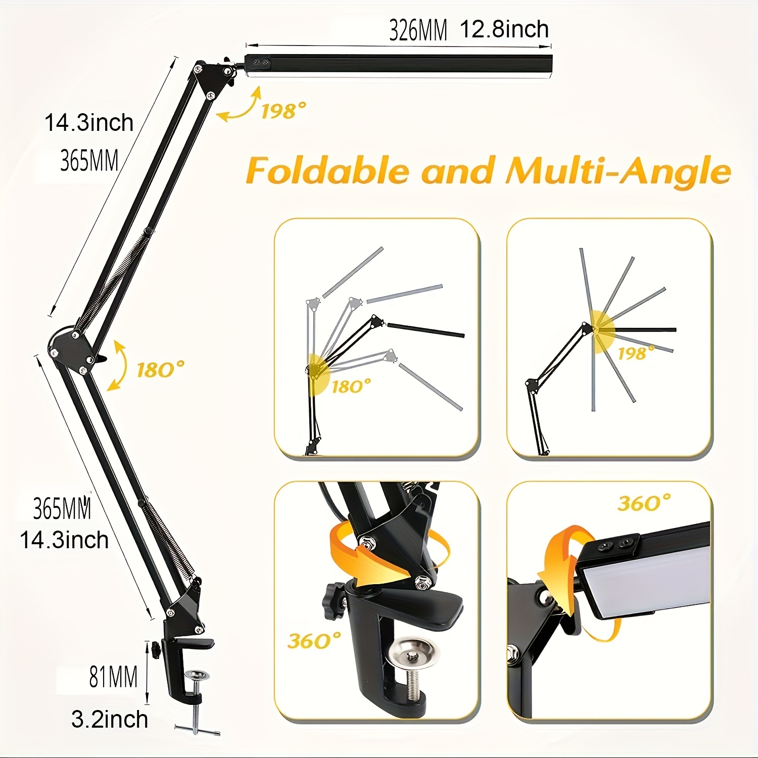 1pc LED Desk Lamp, 8W Eye-Caring Metal Swing Arm Desk Light With Clamp, 2  Color Modes 6 Brightness Dimmable Table Light With Memory Function For Home