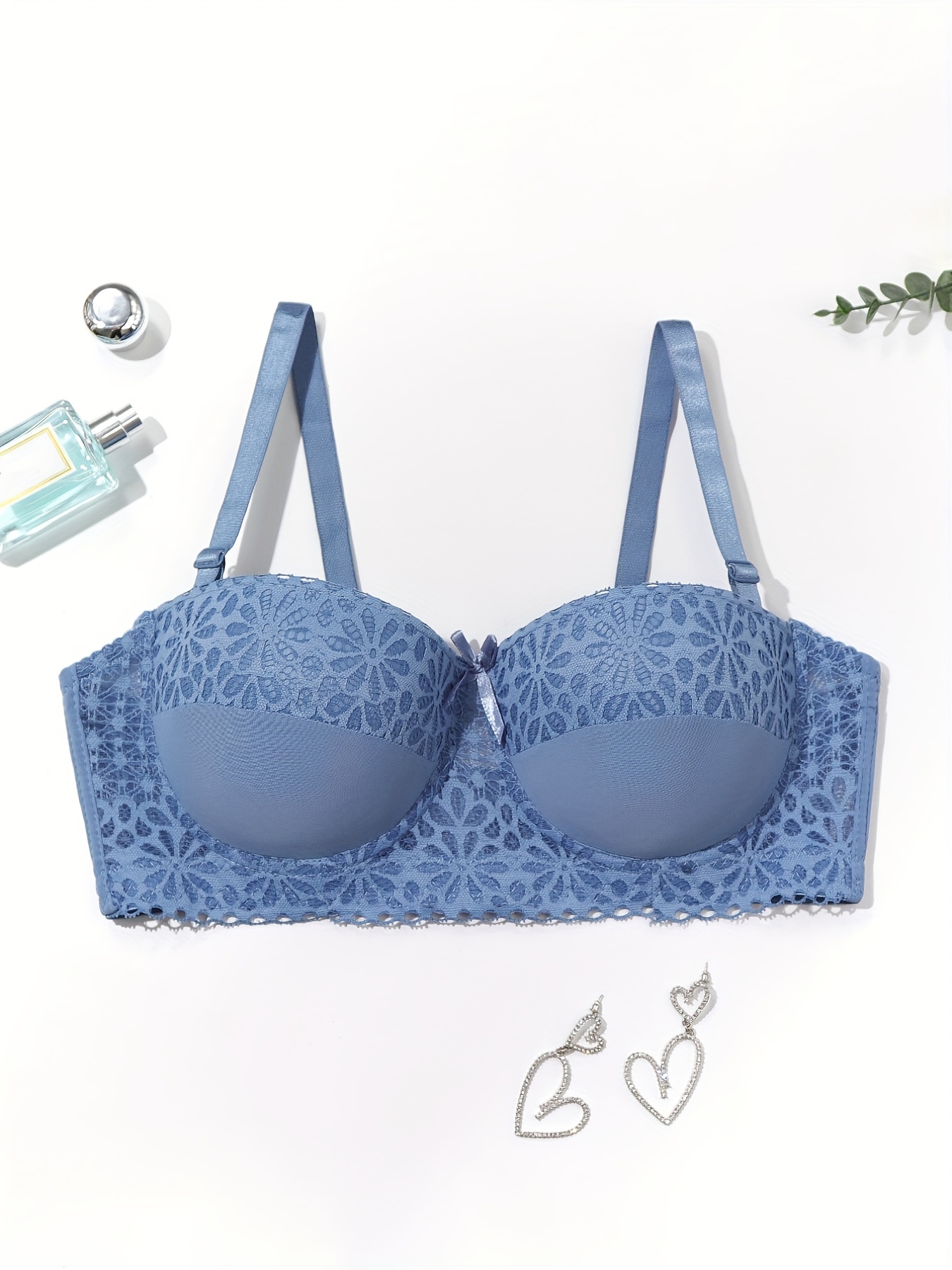 Womens Lace Underwire Push Up Shelf Bra 1/2 Cup Bowknot Hollow Out  Balconette