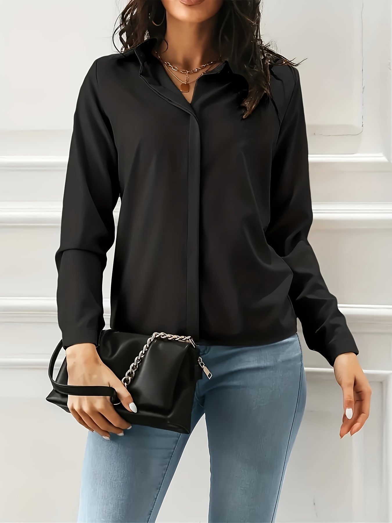 Womens Long Sleeve Shirt Black - Temu