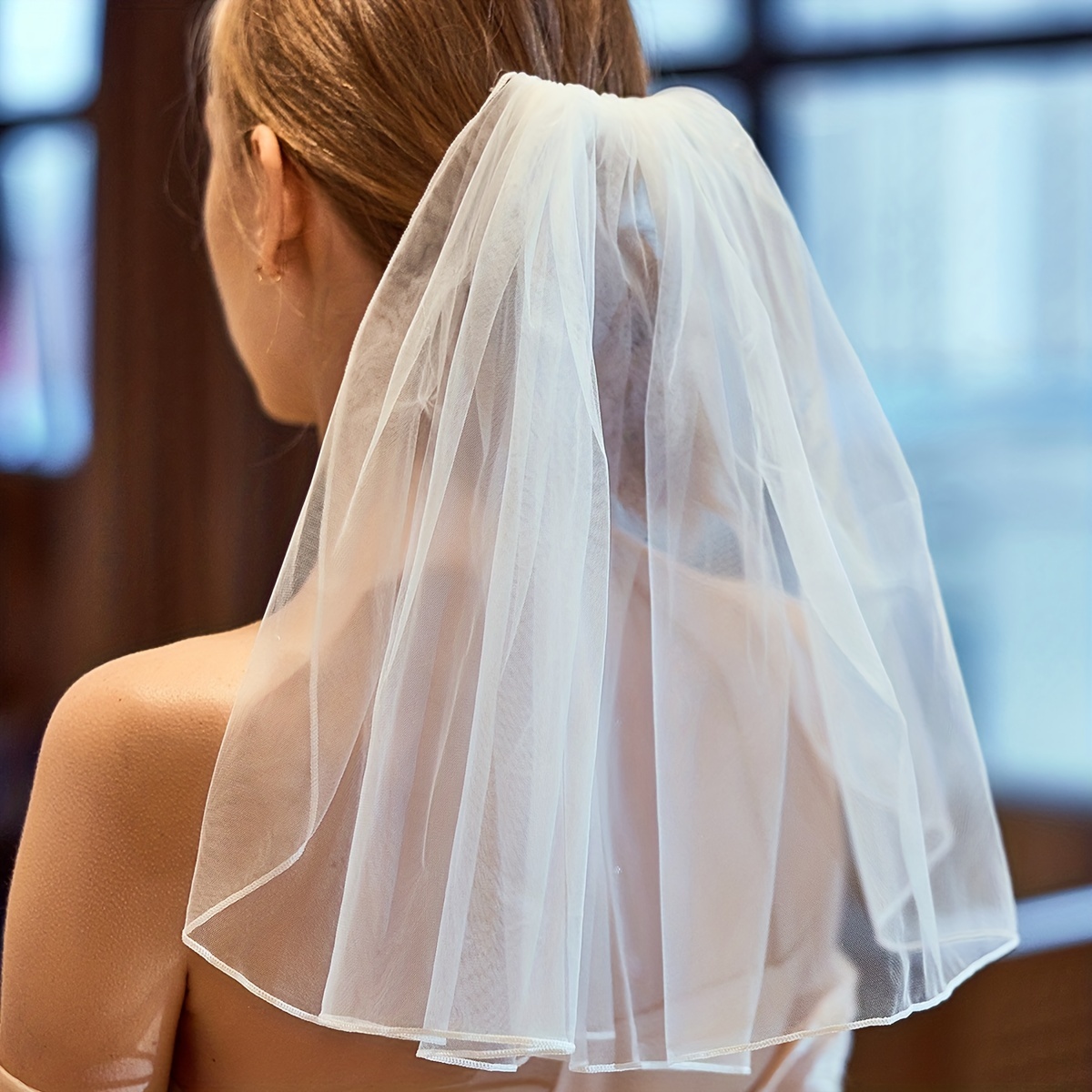 2 Tier Bridal Veil Long Satin Trim White Ivory Tulle Wedding Accessory 3m