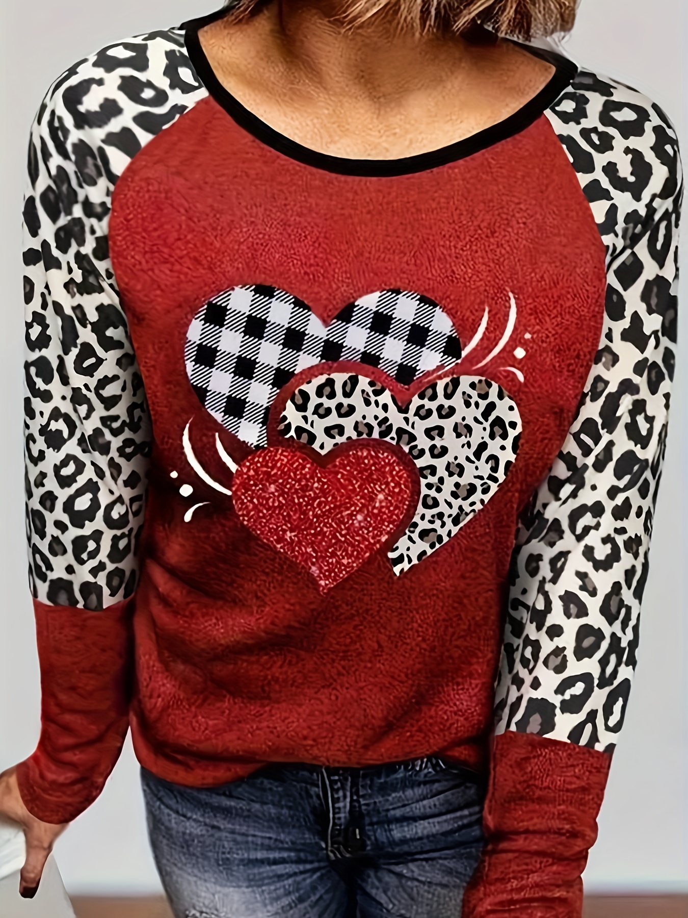 Girls Heart Print Long Sleeve Top With Wavy Edge Design - Temu Canada
