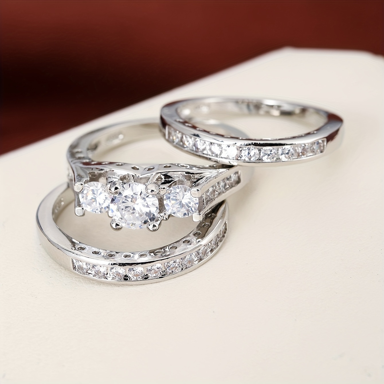 Hip Hop Personality Ring Set with Zirconia Three Piece