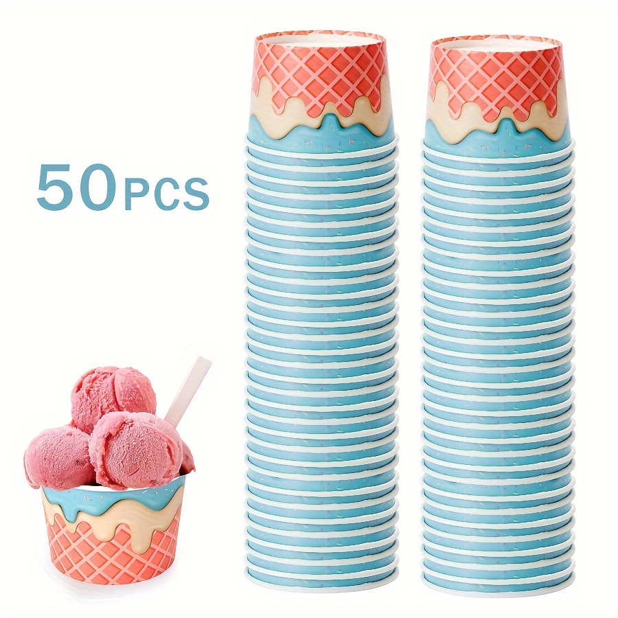FHDUSRYO 50Pcs Ice Cream Cups, 8 oz Paper Ice Cream Bowls,  White Dessert Bowls with 50 Wooden Spoons, Snack Bowls Soups Cups, Party  Supplies Treat Cups for Hot and Cold