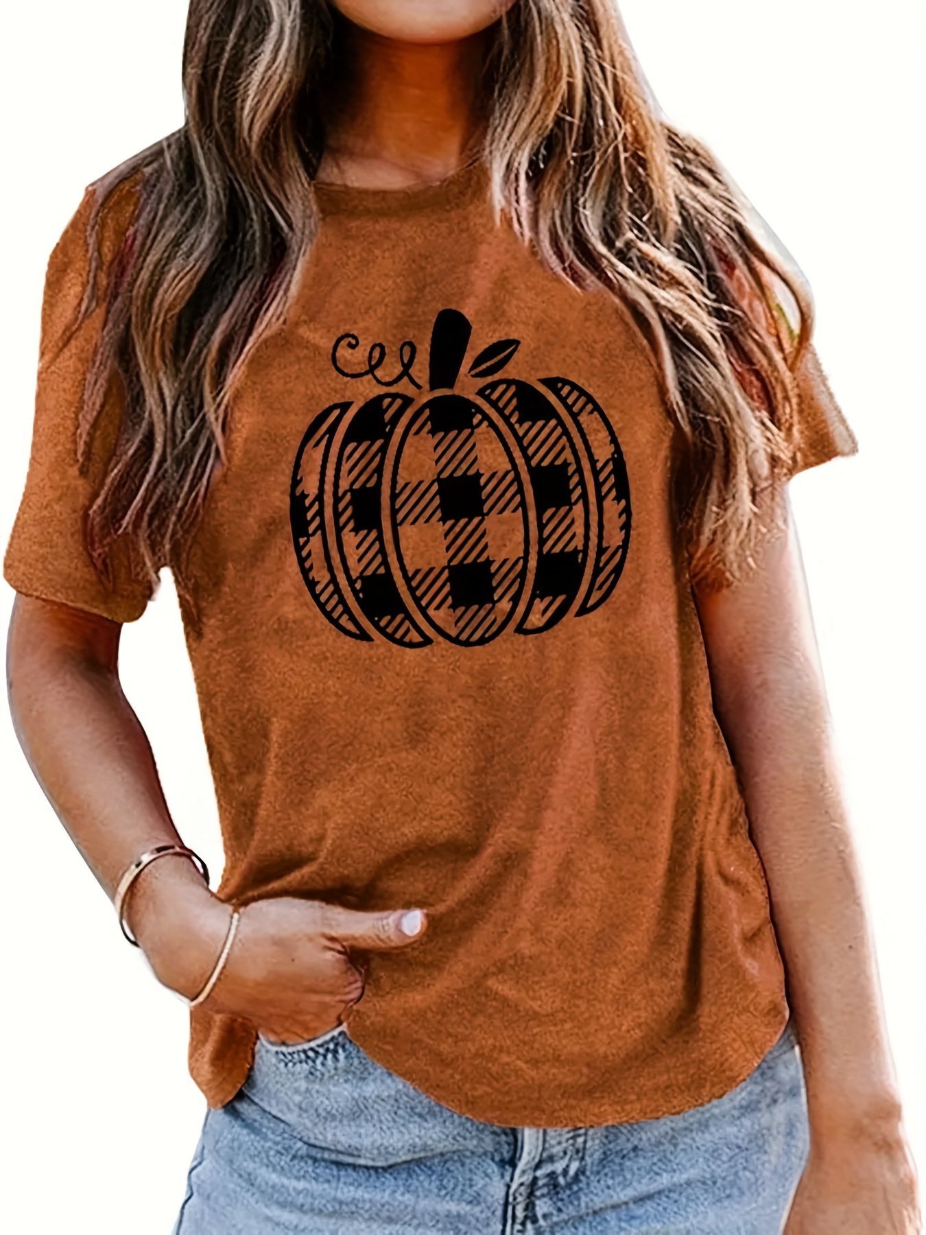Halloween Pumpkin Print T shirt Casual Crew Neck Short - Temu Canada