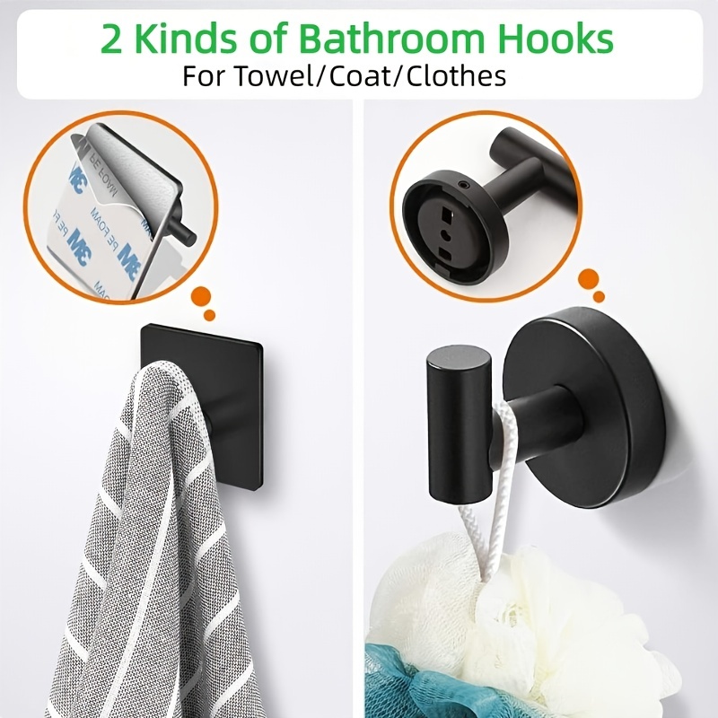 Juego de accesorios de baño, YUNDOOM, toallero, gancho para toallas de  baño, soporte de papel toliet, toallero negro para baño, toallero montado  en la