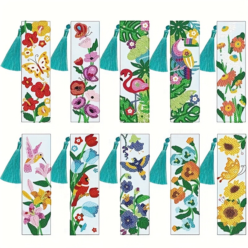 

10pcs Diamond Painting Bookmark, Cute Diamond Painting Art Bookmark For Book Lovers, Diy Corner Bookmark Diamond Painting Tassel Kit