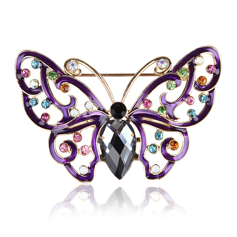Butterfly Crystal Alloy Brooches Pins with Colorful Rhinestone for Women Girls Vintage Clothing Decoration