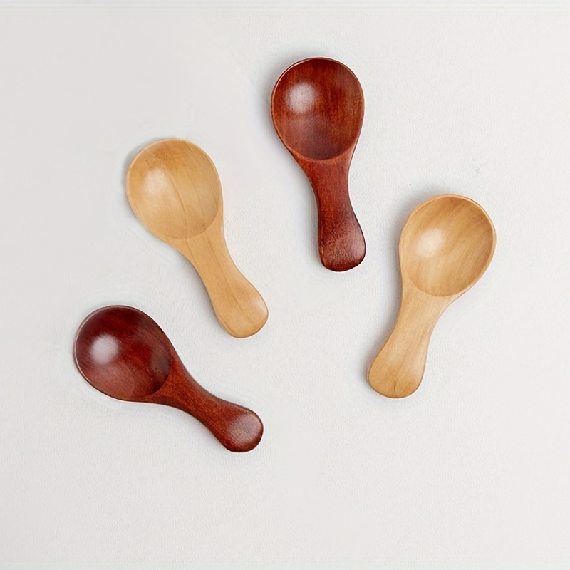 10PCS Mini Wooden Spoons Small Kitchen Spice Condiment Spoon Sugar Tea  Coffee Scoop Short Handle Wood Kids Spoon Kitchen Gadgets