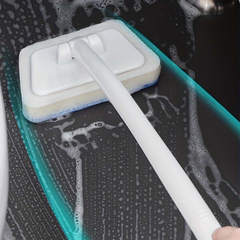 1 pièce Blanc Baignoire Brosse , Multifonctionnel Trapèze Salle De Bain  Brosse De Nettoyage Pour Carrelage , Verre , Sols , Des Murs Avec À Poignée  Longue Et Éponge Brosse De Nettoyage