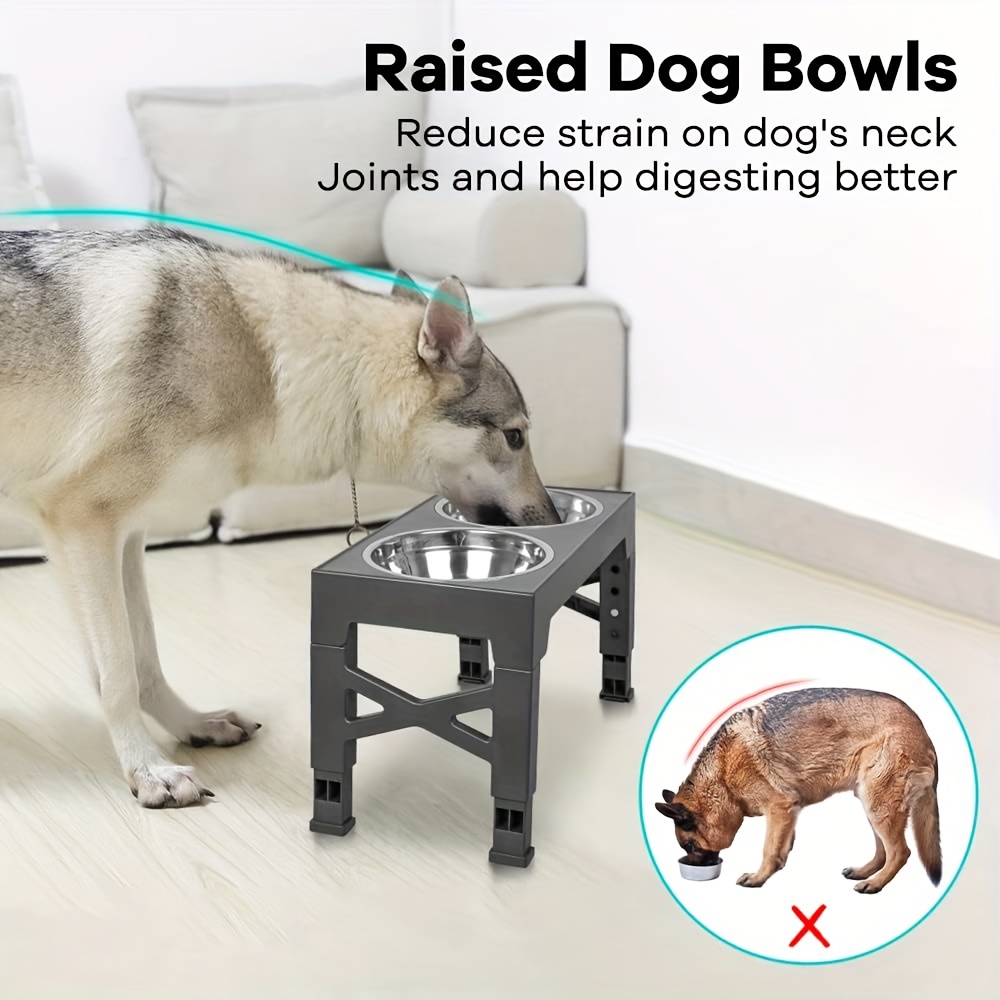 Adustable Elevated Dog Double Bowls 1 Raised Slow Feeder Dog - Temu