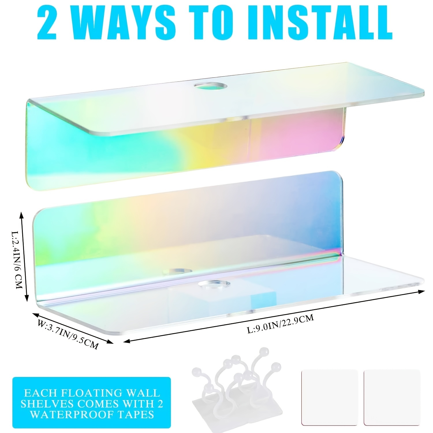 8 Pieces Acrylic Floating Wall Shelves 9 Inches Adhesive Floating Shelf  Screwless Shelves Hanging Shelves Small Self Adhesive Display Shelf for  Smart