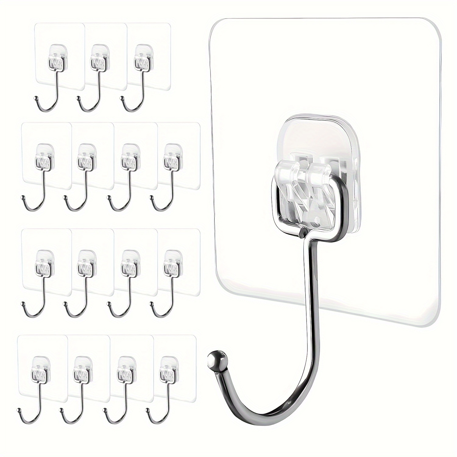 15 Packs, Large Adhesive Hooks, Hold 44lb (Max) Heavy Duty Sticky Hooks,  Waterproof And Rustproof Wall Hooks For Hanging Can Be Use Kitchen Bathroom  O