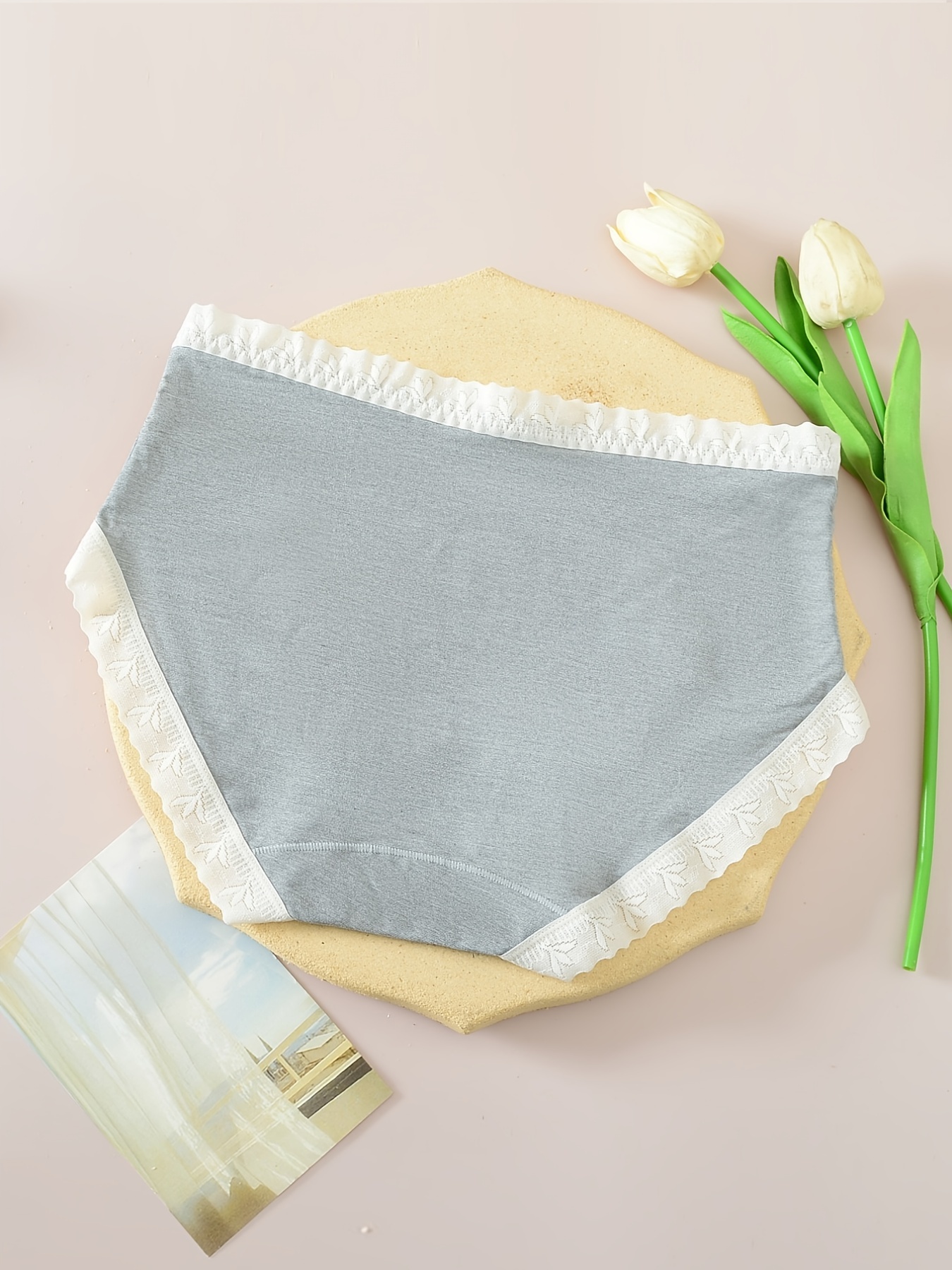 Soft Cute Lace Trim Waist Cotton Brief Panties Women's - Temu