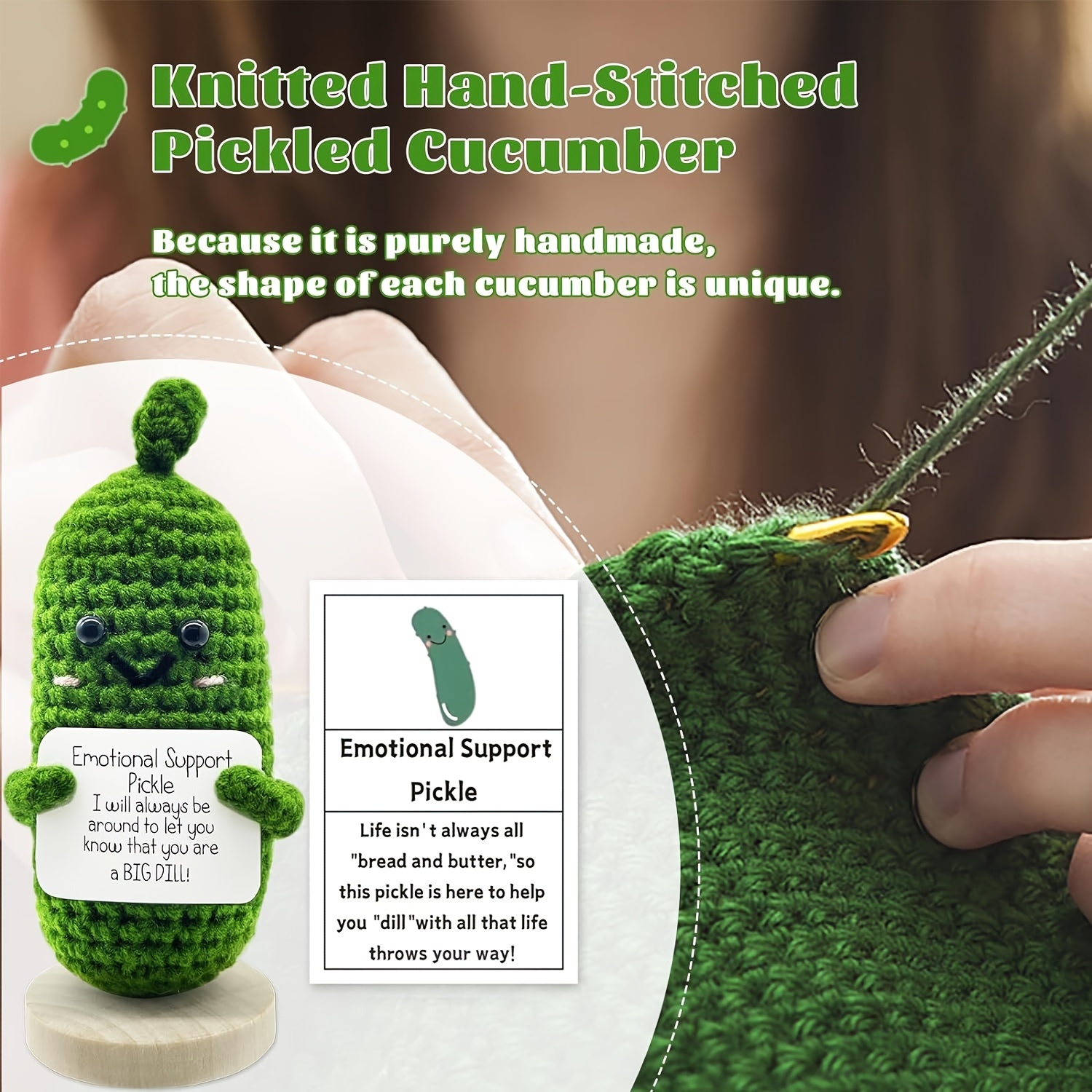 Handmade Emotional Support Pickle Cucumber - Cute Crochet Emotional Support  Pickled, Funny Wool Knitting Cucumber for Christmas Birthday Gift (1pc)