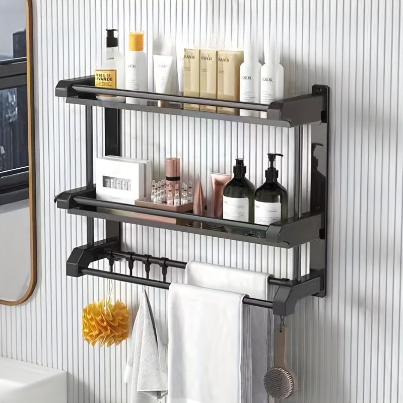 Etagère salle de bain sans percage étagère de rangement de douche en  aluminium avec barre tour