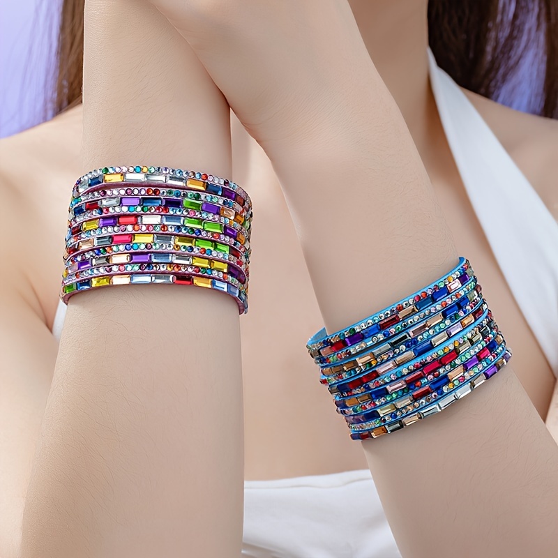 

Creative Bangle Bracelet Embellished With Colorful Gloss Elegant Punk Style Personality Female Hand Jewelry