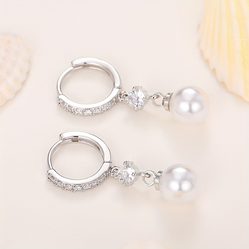 TEMU Pendientes Colgantes De Plata Con Perlas De Imitación Para Mujer, Elegantes, Románticos, Para , Boda, Aniversario, Regalo