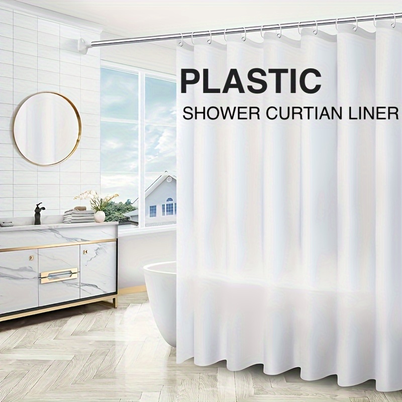 Shower Curtain Liner Peva Hooks Waterproof Bathroom Plastic - Temu